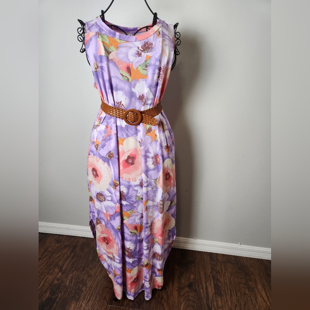 Zenana Floral Sleeveless Stretch Dress Viscose Casual Summer - Picture 4 of 6